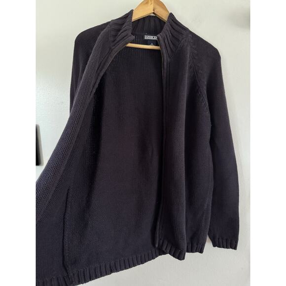 Lands End Navy Blue Chunky Full Zip Mock Neck Women’s Cardigan Sweater Small 6-8 - Picture 3 of 9